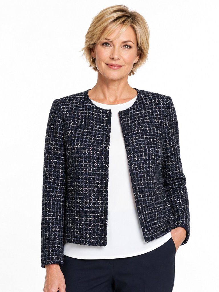 Lafayette 148 New York Dani Navy Blue White Tweed Jacket
